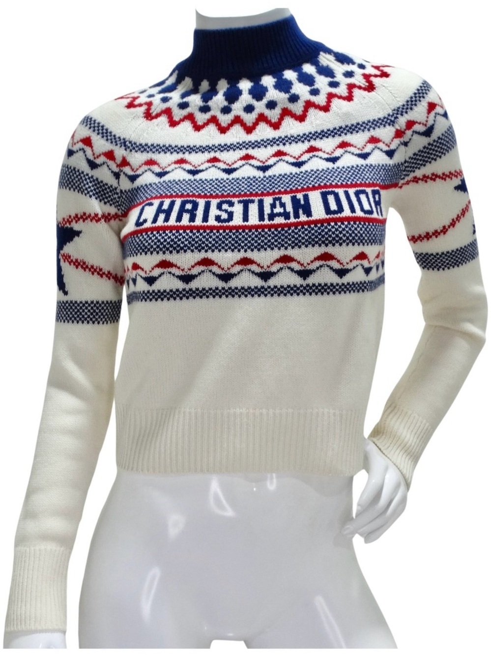 Christian Dior Fair Isle Wool Cashmere Logo Sweater USA 8
